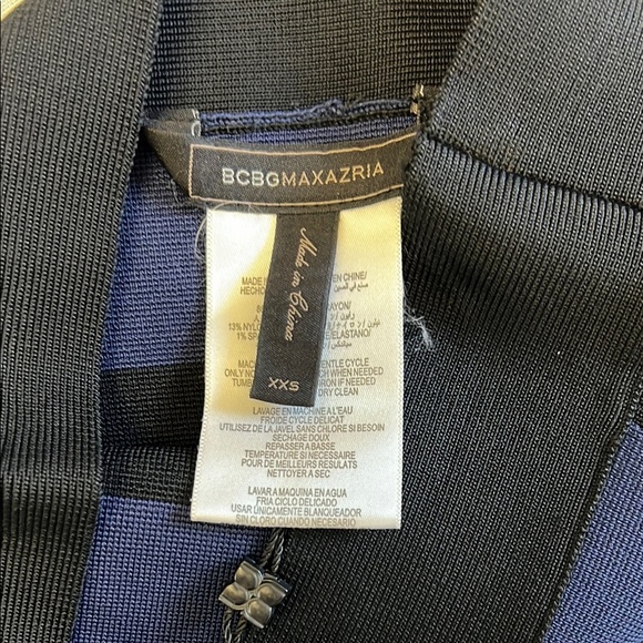 NEW BCBGMaxAzria ALINA Navy Blue Black Striped Hourglass Bandage Mini Skirt XXS - Picture 7 of 12